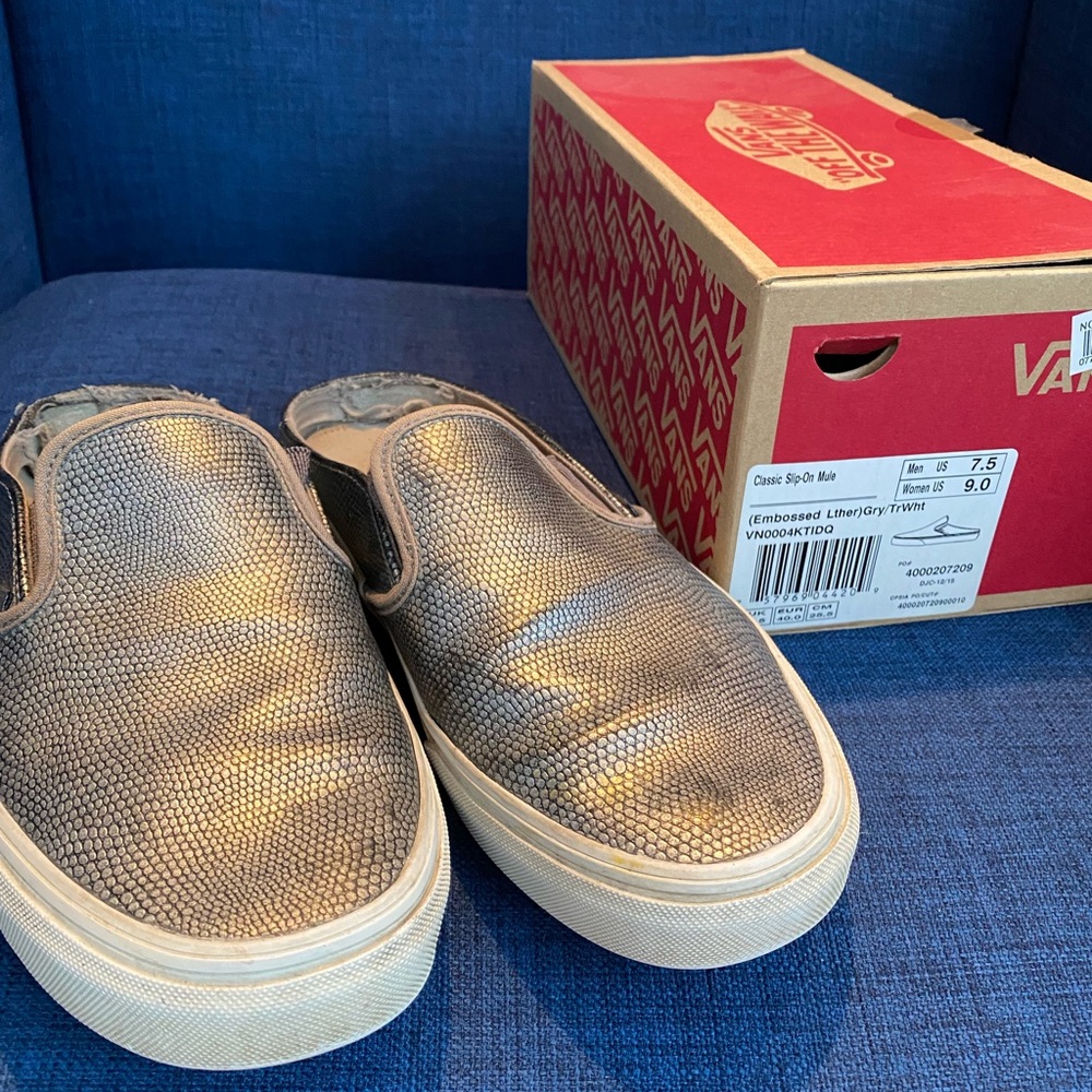 VANS metallic leather slip on mule. 9M in women